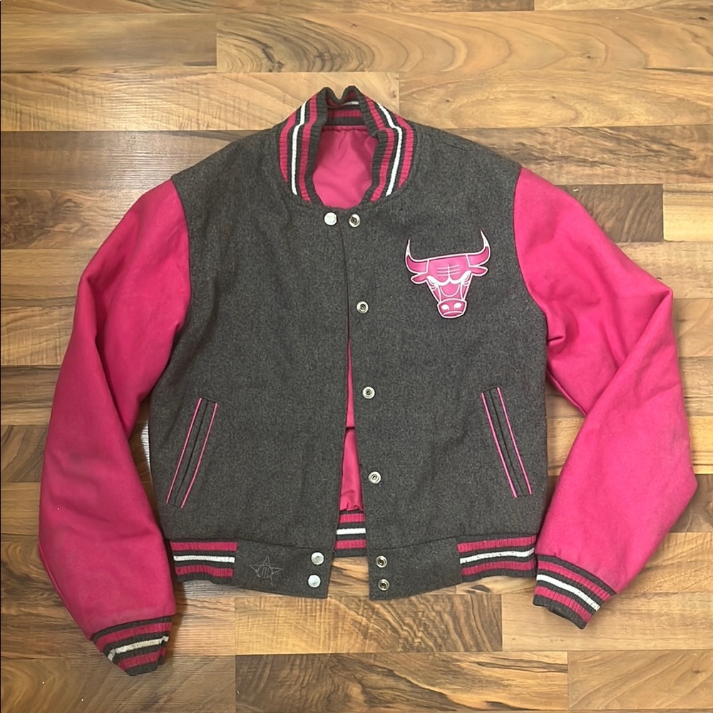 Chicago Bulls Pink and Gray Varsity Jacket